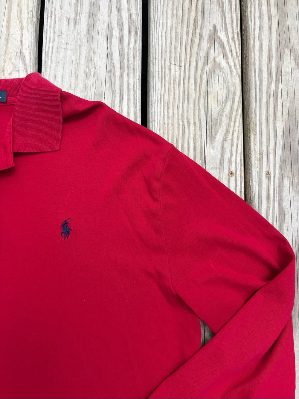 Ralph Lauren Polo Knit Shirt Mens L Button Pullover Red Collared Cotton FLAW